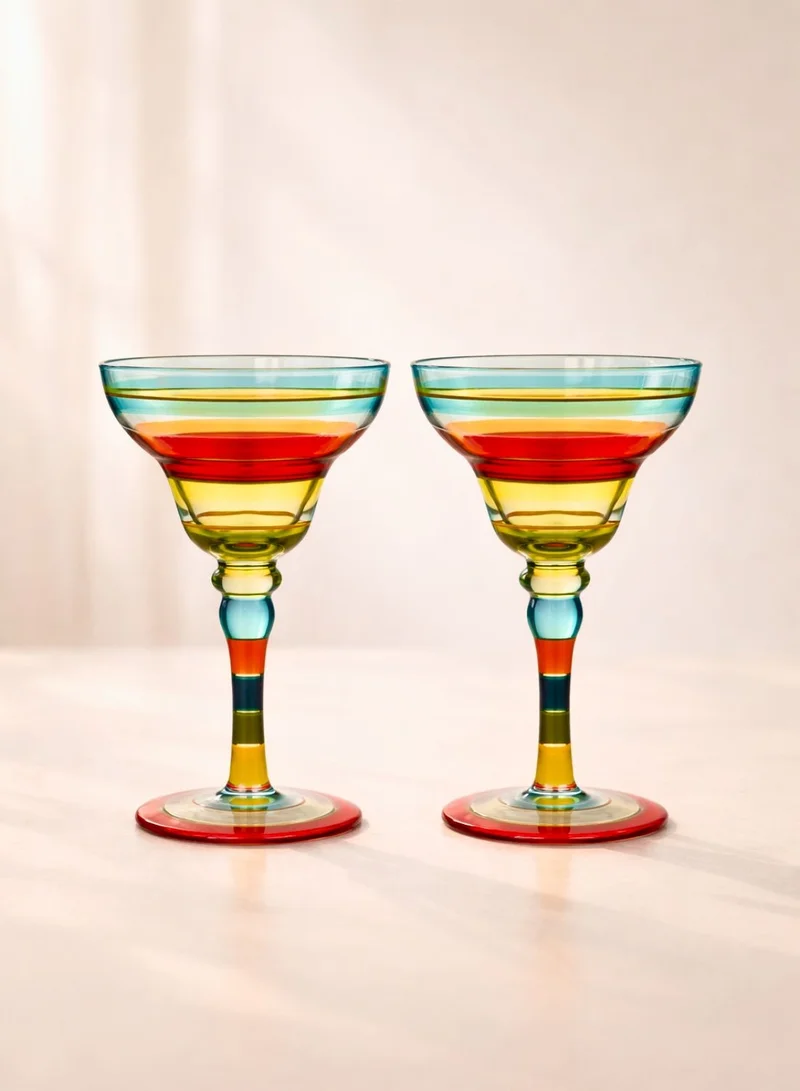 1Chase Clear Hand Painted Margarita Glasses Moroccan Collection, 270ML Set of 2, Artisan Decorative Glassware with Blue Lines, Unique Cocktail & Margarita Glasses for Kitchen Table Décor  | Best Price UAE